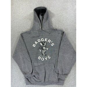 Wisconsin Badgers Campus BADGER BOYS‎ Hoodie Sweatshirt (Men's Medium) Gray